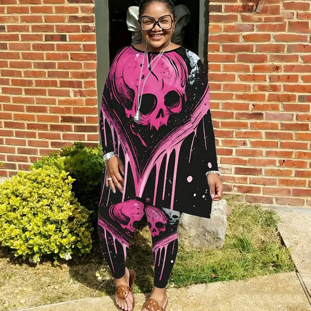 Plus Size Printed Two-Piece T-Shirt & Sweatpants Set