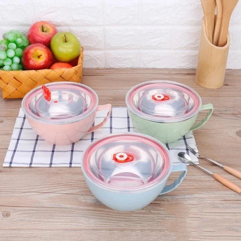 Stainless Steel Bowl with Handle – Anti-Scald Noodle & Mixing Bowl