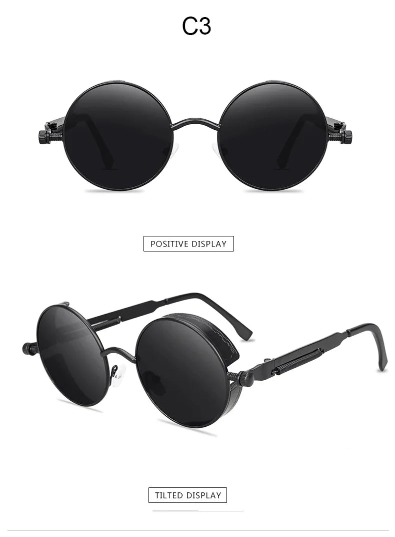 Steampunk Round Sunglasses – Retro Metal Frame UV400 Mens Fashion Eyewear