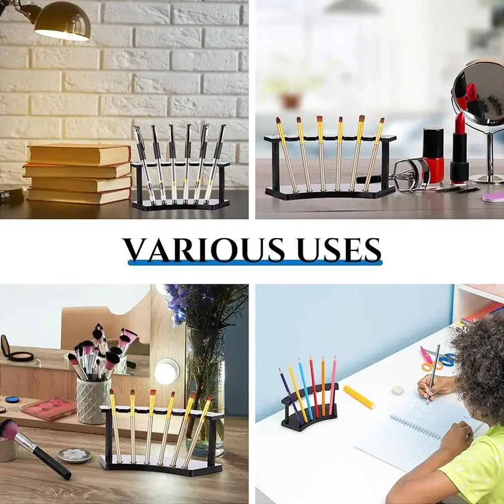 6-Slot Pen & Makeup Brush Holder Transparent Plastic Desk Organiser