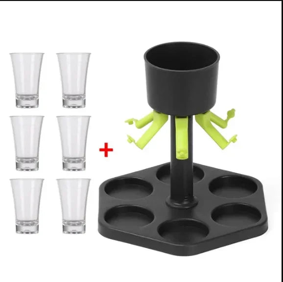 Home Sweet Home 6-way shot glass dispenser for party games, featuring a colorful plastic bar set with shot glasses for fun drinking.