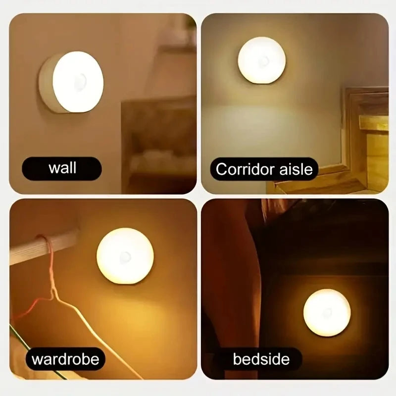 Home Sweet Home motion sensor LED night light glowing softly in a dark room for automatic illumination.
