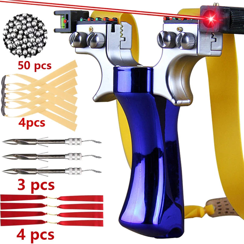Home Sweet Home laser slingshot with LED light and precision aiming, showcasing a sleek black slingshot with illuminated sight.