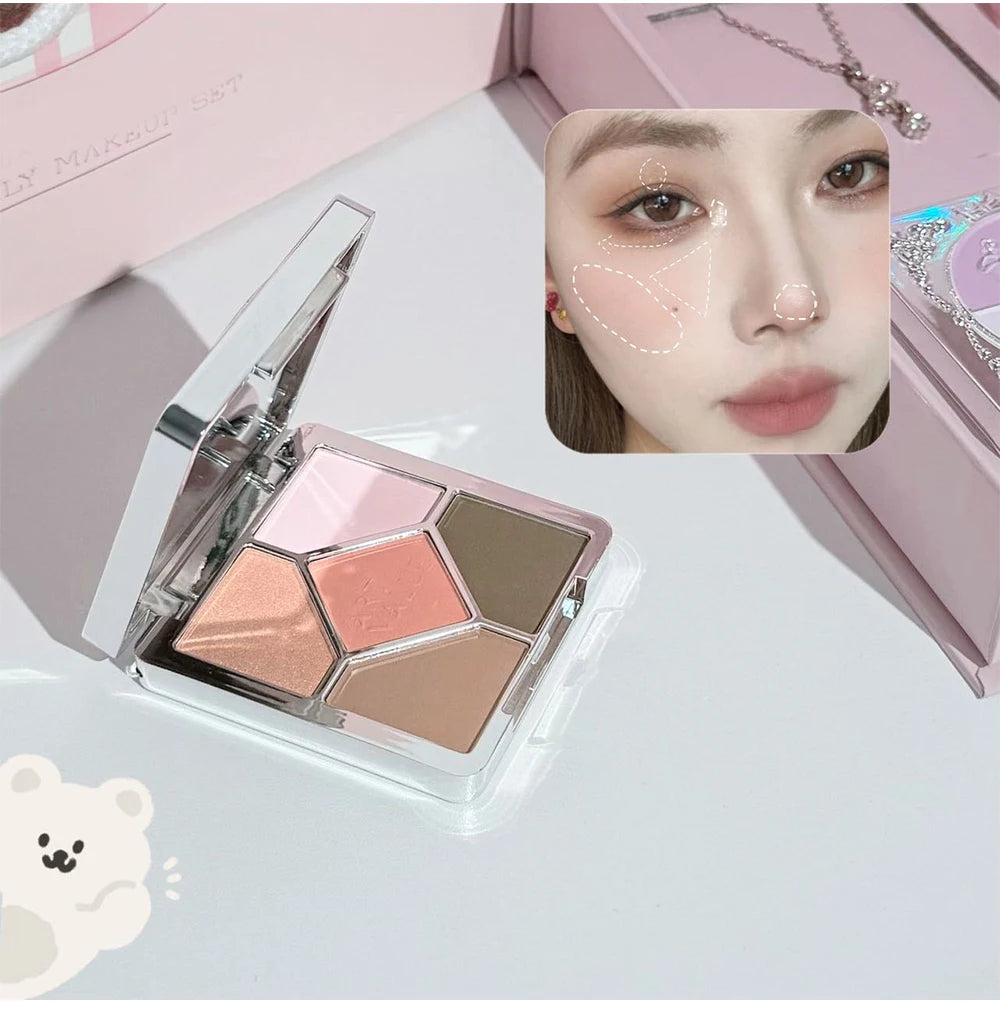 7-Piece Makeup Gift Set | Lip Mud, Pressed Powder, Blush, Eyeshadow Palette & Necklace