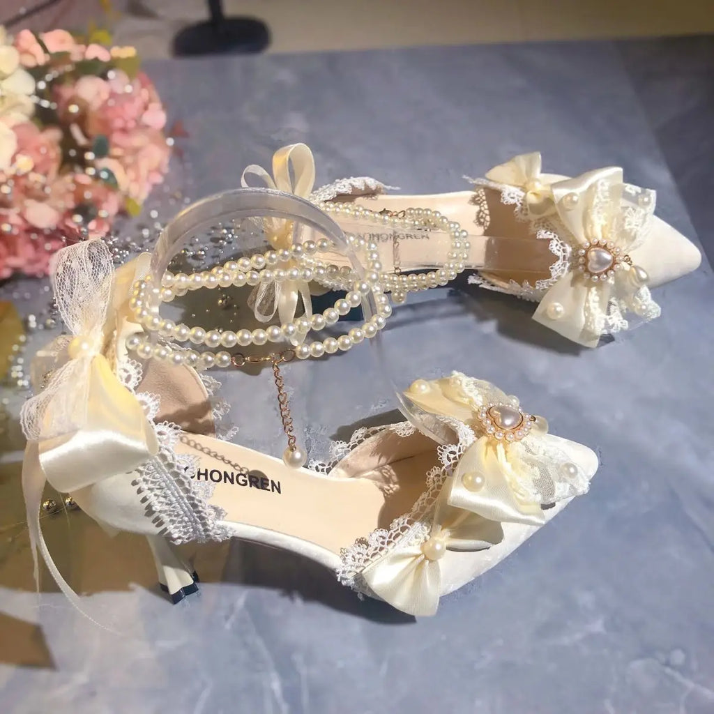 White Bridal Mary Jane Heels | Wedding Shoes for Women