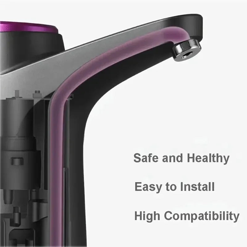Portable 5-gallon water dispenser pump with USB charging from Home Sweet Home, shown with water bottle and pump in use.