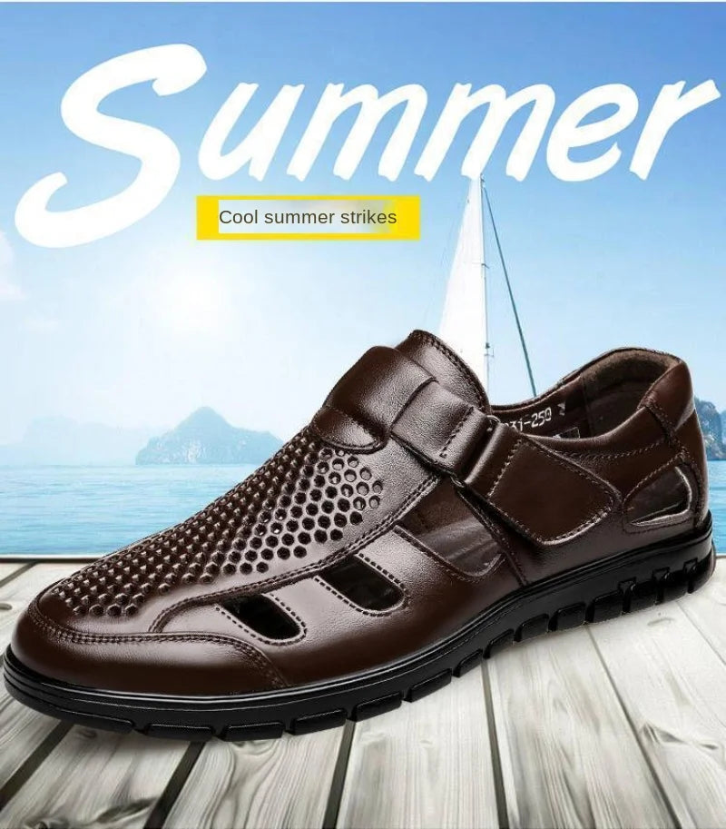 Men's Genuine Leather Gladiator Sandals | Casual Summer Shoes