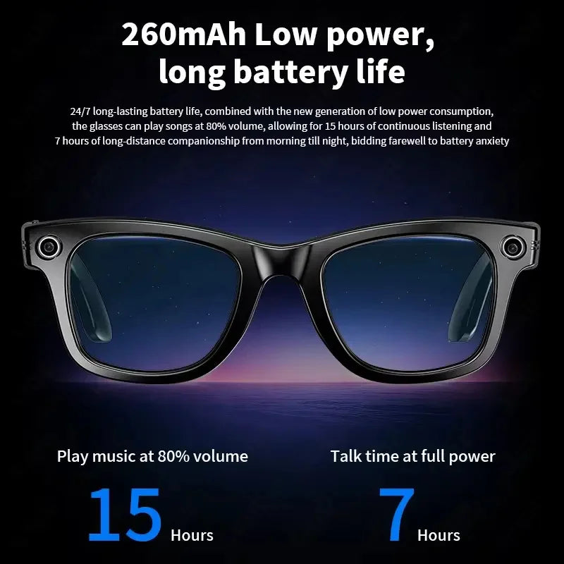 Home Sweet Home AI Smart Glasses with 8MP camera, Bluetooth, multilingual support, and ChatGPT 4.0, featuring sleek modern design