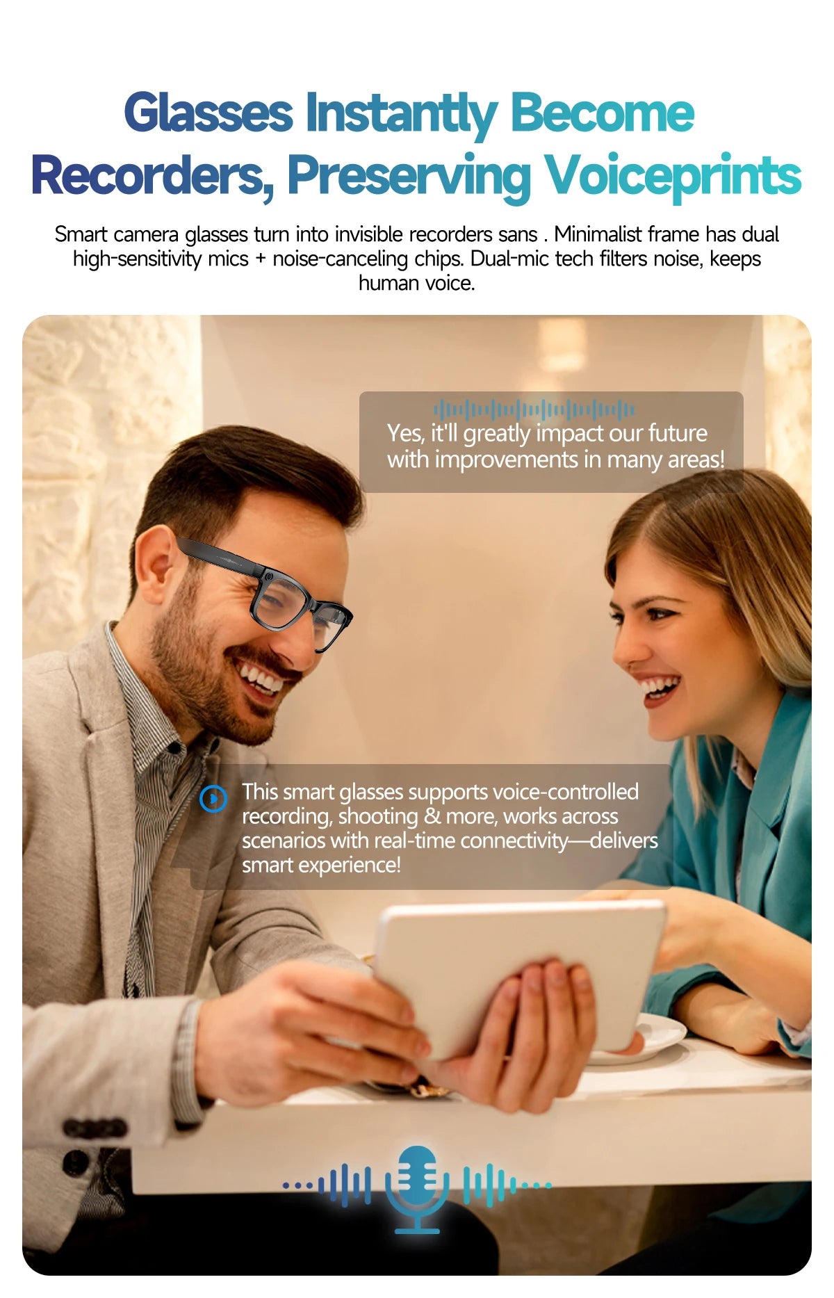 Home Sweet Home AI Smart Glasses with 8MP camera, Bluetooth, multilingual support, and ChatGPT 4.0 feature, shown in the image.