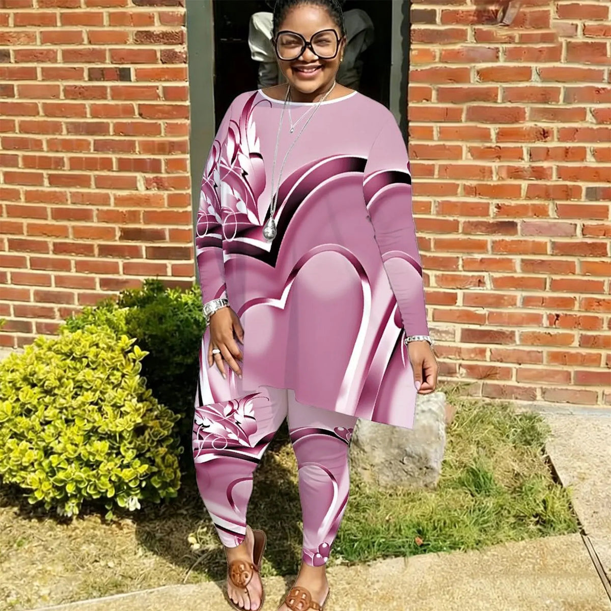 Plus Size Printed Two-Piece T-Shirt & Sweatpants Set