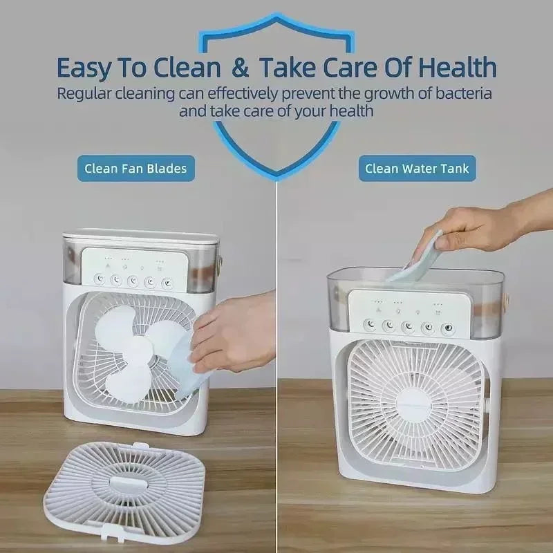 3-in-1 Portable Air Cooler Fan with Humidifier & LED Night Light — USB