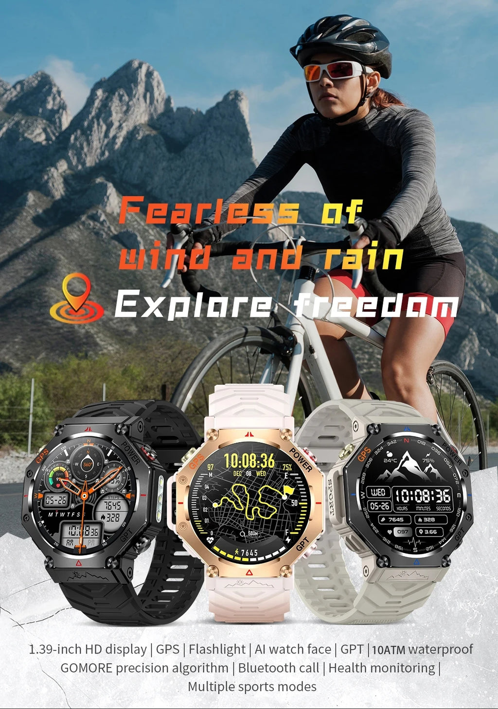 Military Grade GPS Smart Watch – IP69K/10ATM Waterproof AMOLED, 100+ Sports Modes, HD Bluetooth Calls