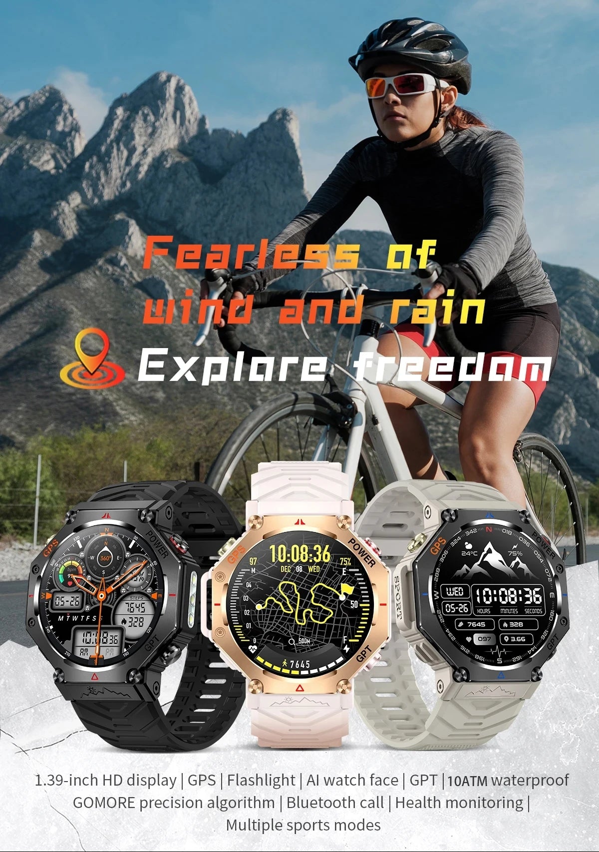 Military Grade GPS Smart Watch – IP69K/10ATM Waterproof AMOLED, 100+ Sports Modes, HD Bluetooth Calls