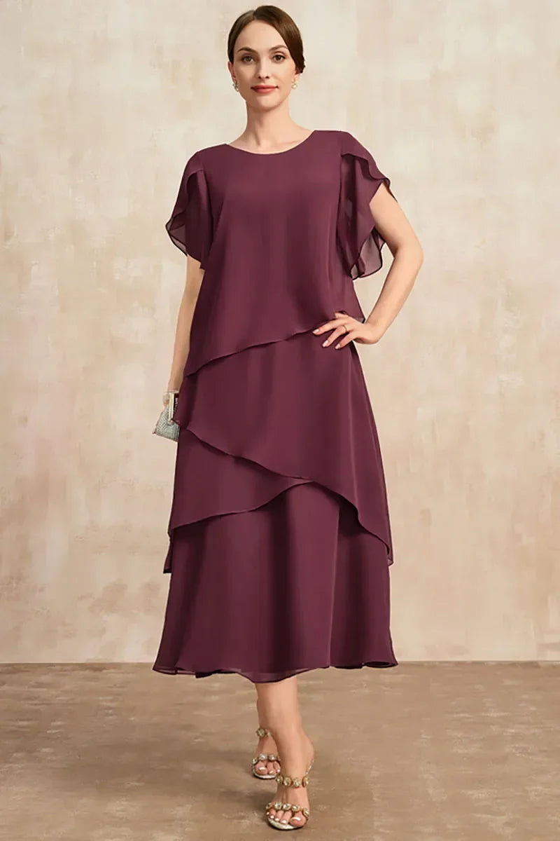 Elegant Chiffon Maxi Dress | Layered Petal Sleeve | Plus Size