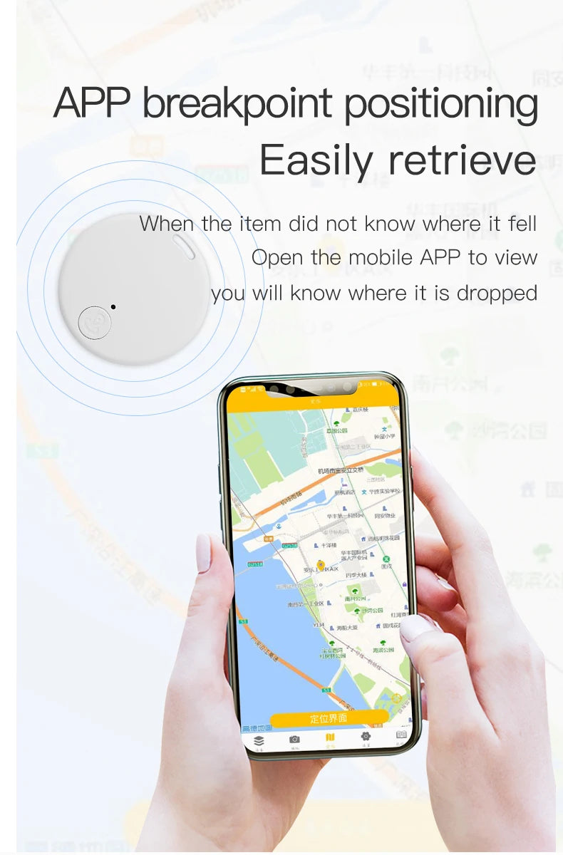 Home Sweet Home Bluetooth key finder and item tracker showing a compact device in a person's hand.
