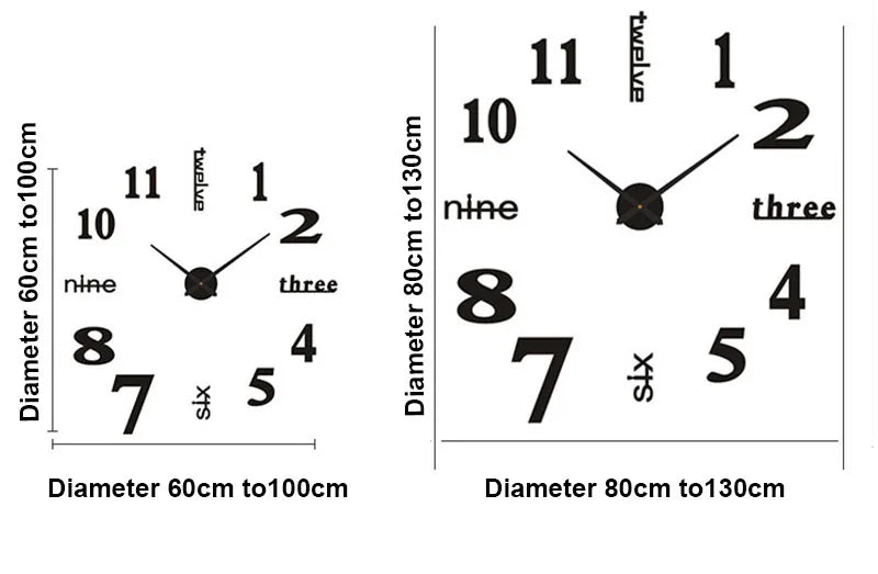 Large DIY 3D Wall Clock — Sunburst Number Poster, 90–120cm