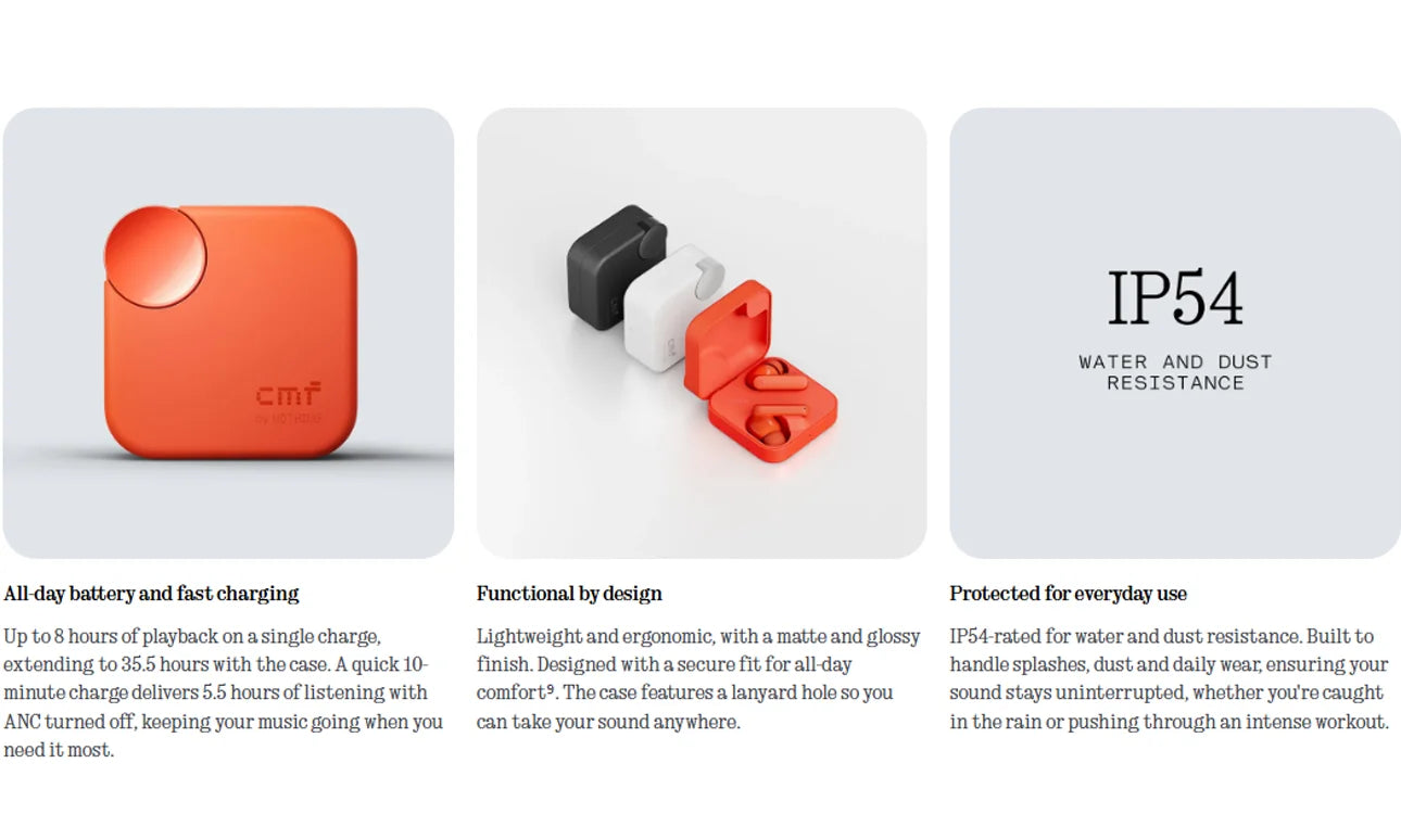 Home Sweet Home CMF Buds 2a wireless earbuds in black, showing the charging case and earbuds with ergonomic design.