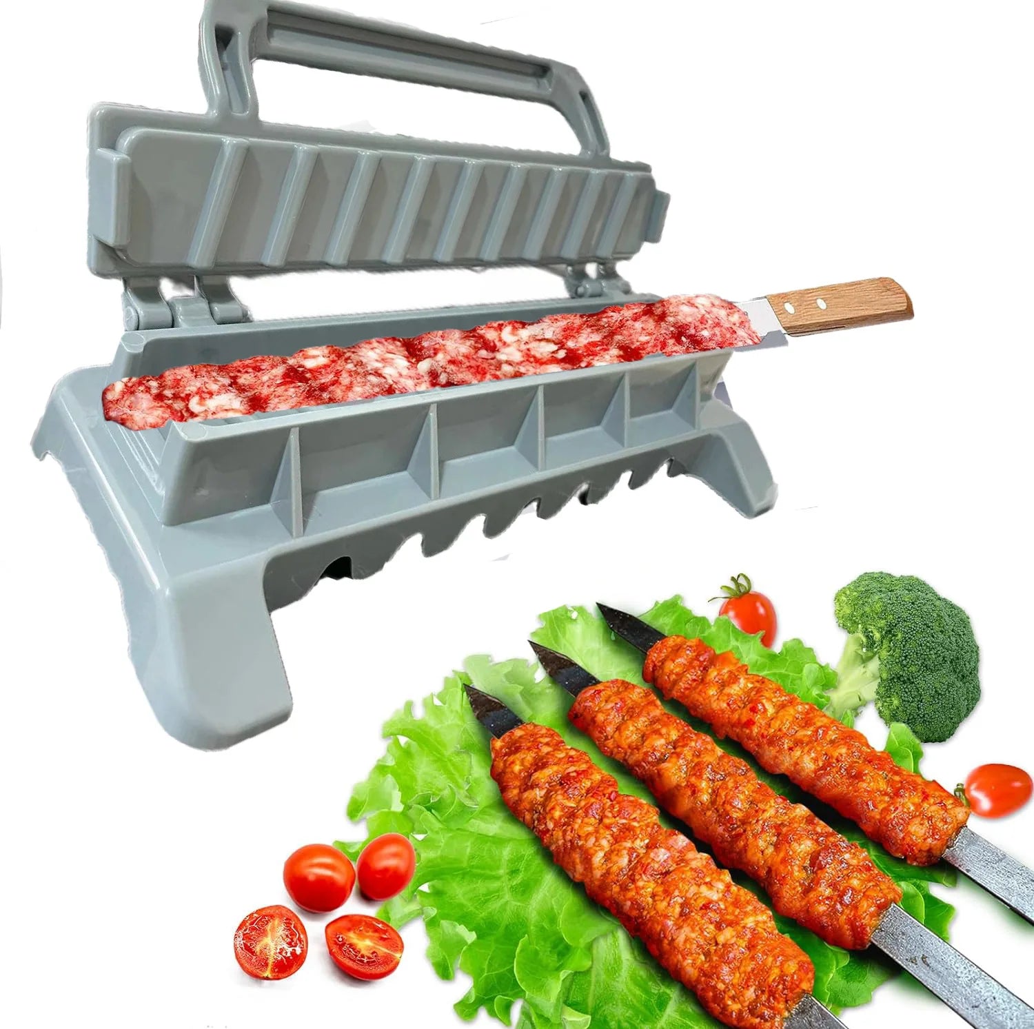 Home Sweet Home BBQ kebab skewer maker, reusable meat skewer press machine, designed for easy kebab preparation and uniform skewers.