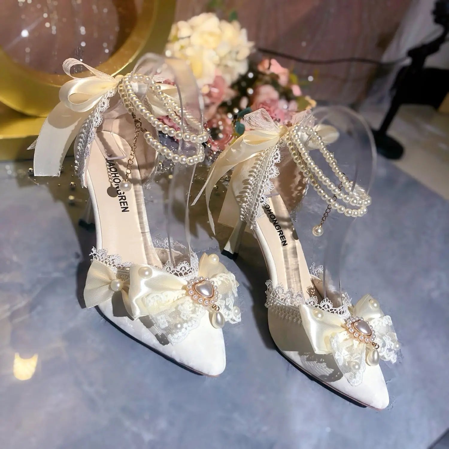 White Bridal Mary Jane Heels | Wedding Shoes for Women