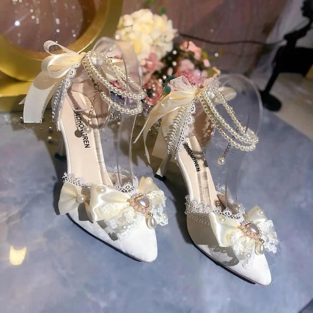 White Bridal Mary Jane Heels | Wedding Shoes for Women