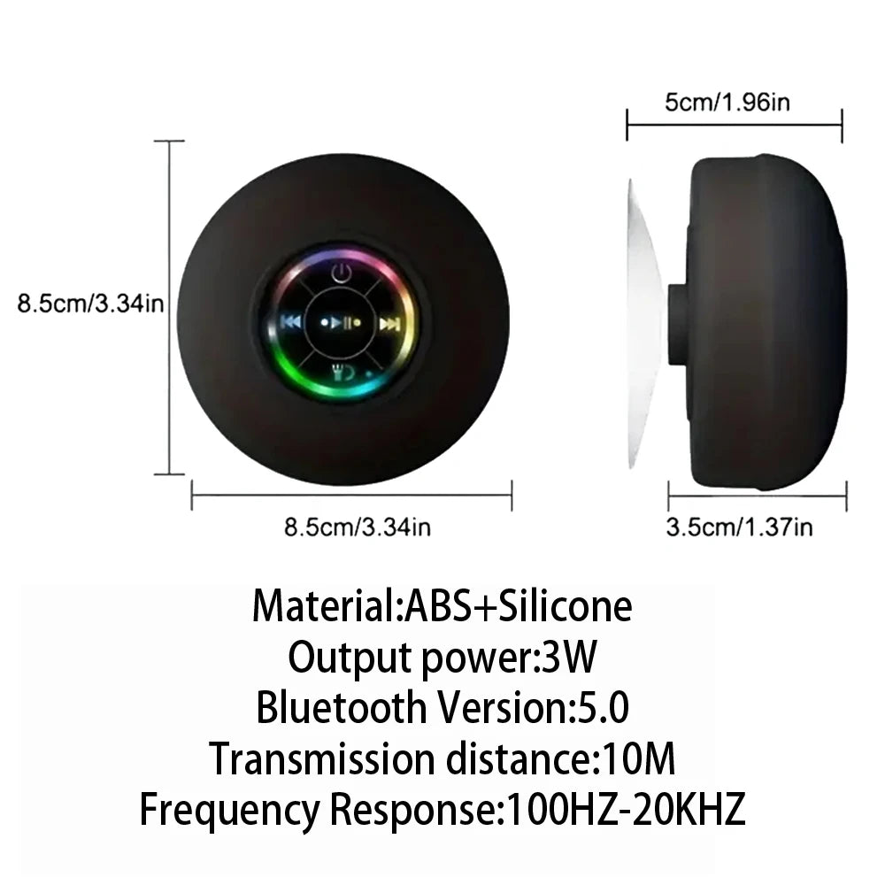 Portable Bluetooth Speaker with LED Light & Suction Cup — IPX4 Waterproof
