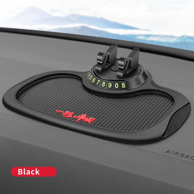 Home Sweet Home car anti-slip silicone dashboard mat holding phone and small items on a vehicle dashboard.