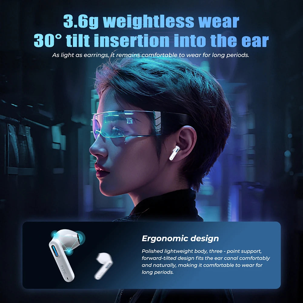 HTC NE49 AI Translator TWS Earbuds | Bluetooth 6.0 | 135 Languages | Gaming & HiFi