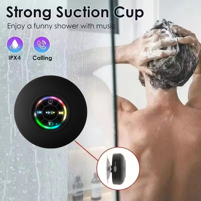 Portable Bluetooth Speaker with LED Light & Suction Cup — IPX4 Waterproof