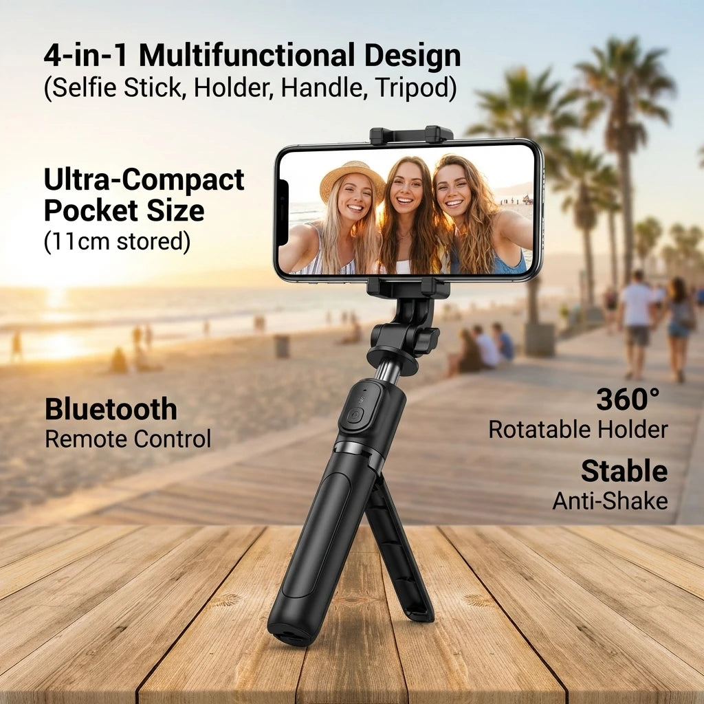 Mini Bluetooth Selfie Stick & Tripod – Portable Phone Holder with Remote
