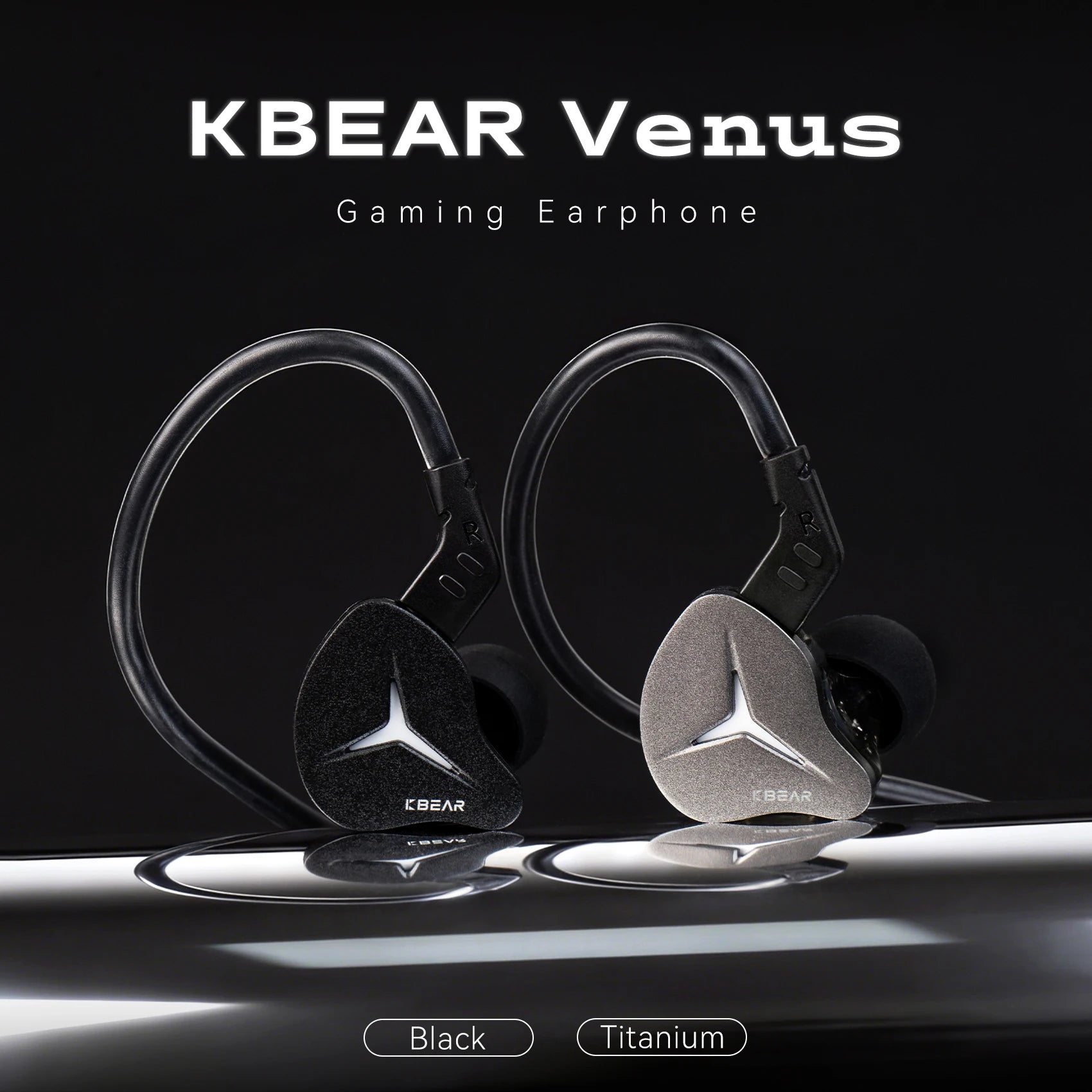 KBEAR Venus USB-C wired earphones with in-ear design and inline microphone, black color, shown against a neutral background.