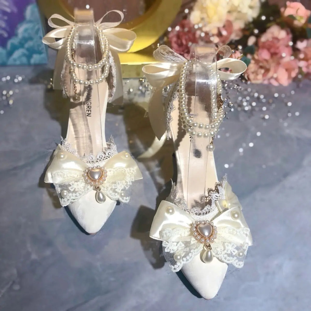 White Bridal Mary Jane Heels | Wedding Shoes for Women