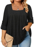 Plus Size Square Neck Button-Detail Blouse Shirt