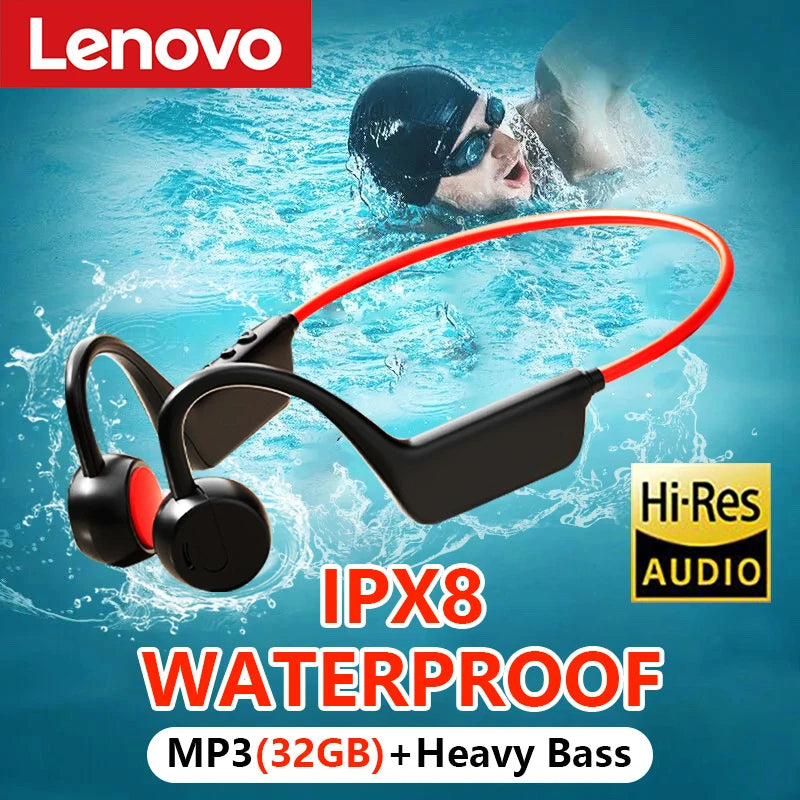 Lenovo Bone Conduction Headphones — Wireless, Waterproof, Bluetooth 5.3