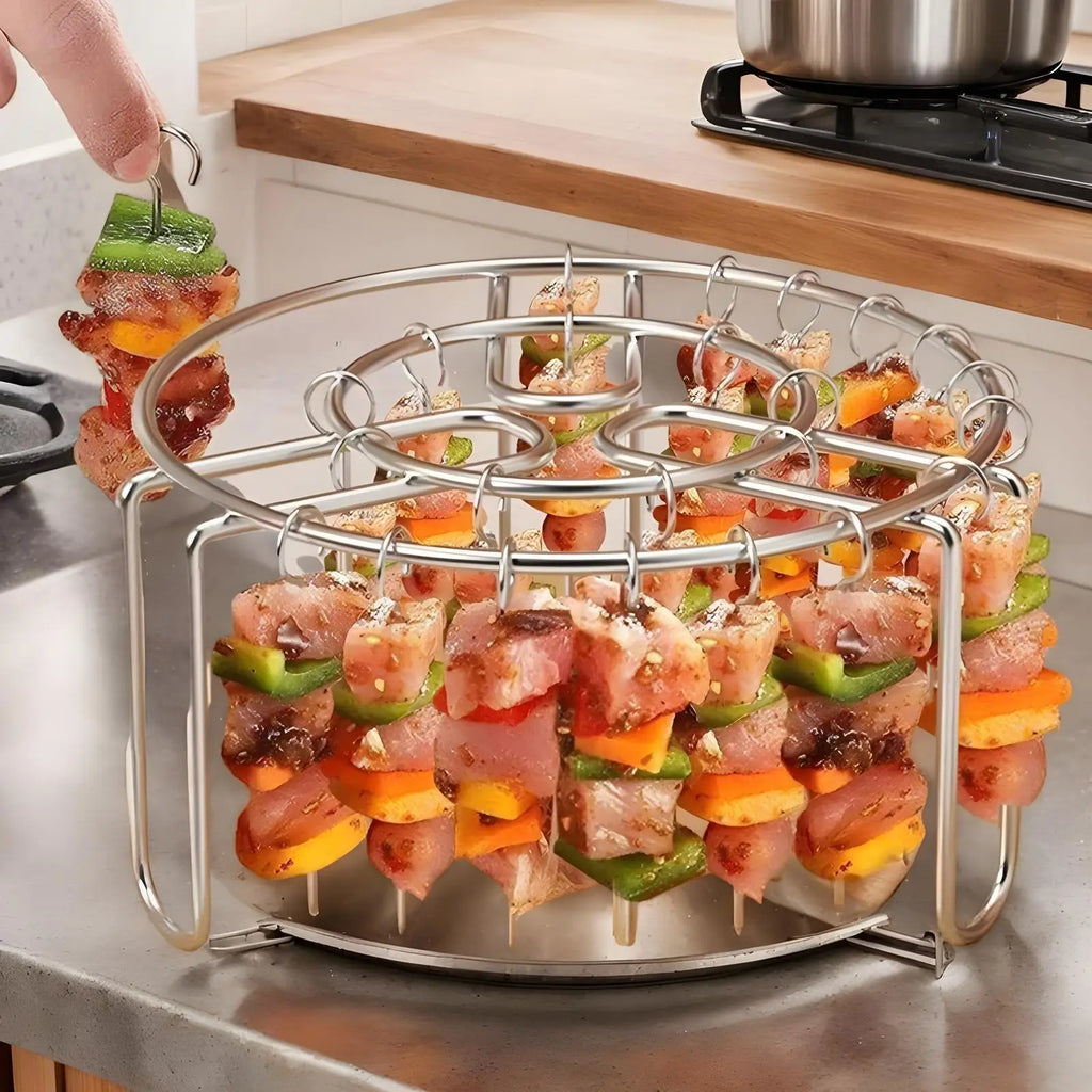 Vertical Kebab Rack with 24 Stainless Steel Skewers | Air Fryer & Oven Grill