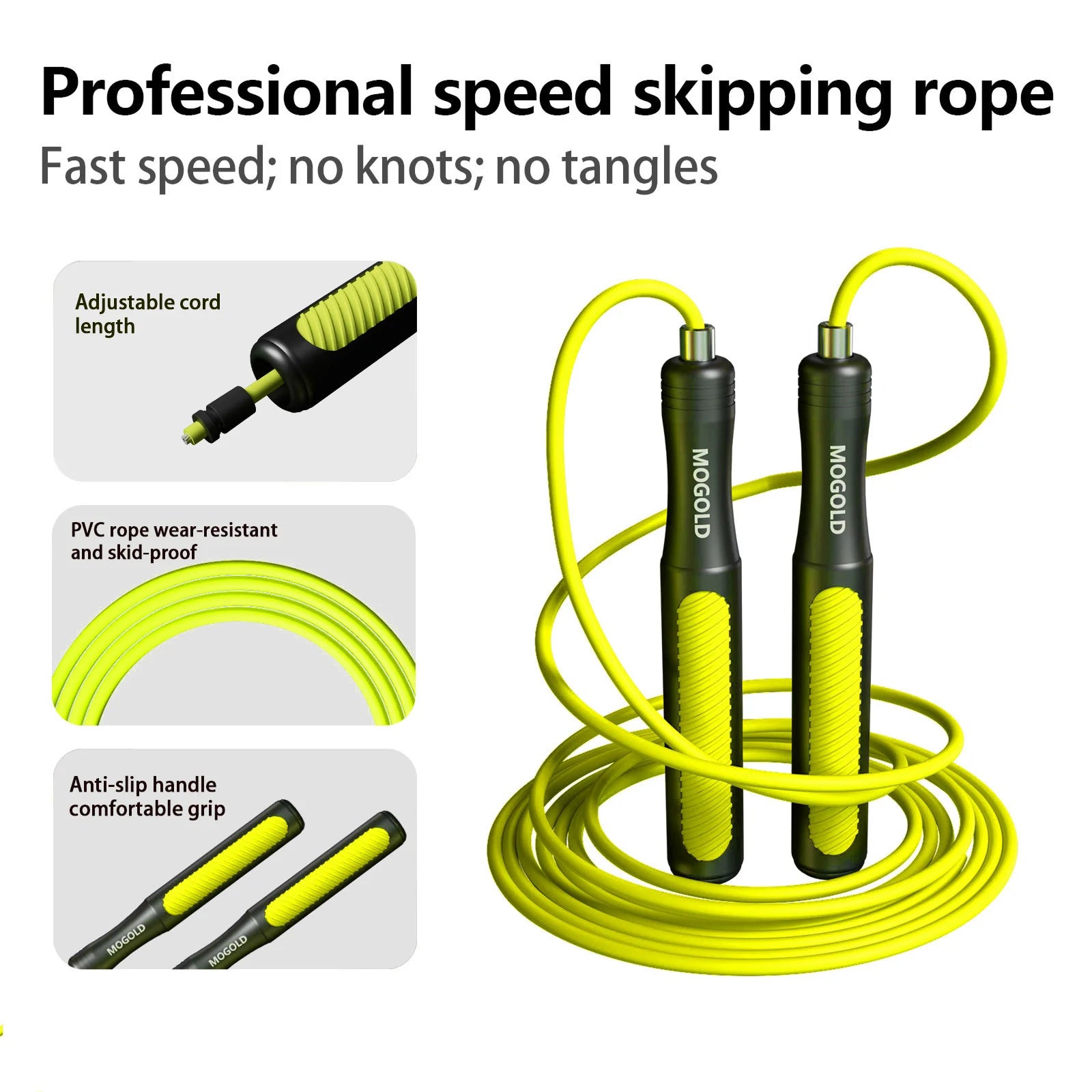 MOGOLD Professional Speed Skipping Rope — Steel Core, Non-Slip Grip