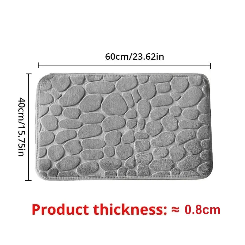 Embossed Memory Foam Bath Mat – Anti-Slip Cobblestone Microfibre Rug for Bathroom & Living Room