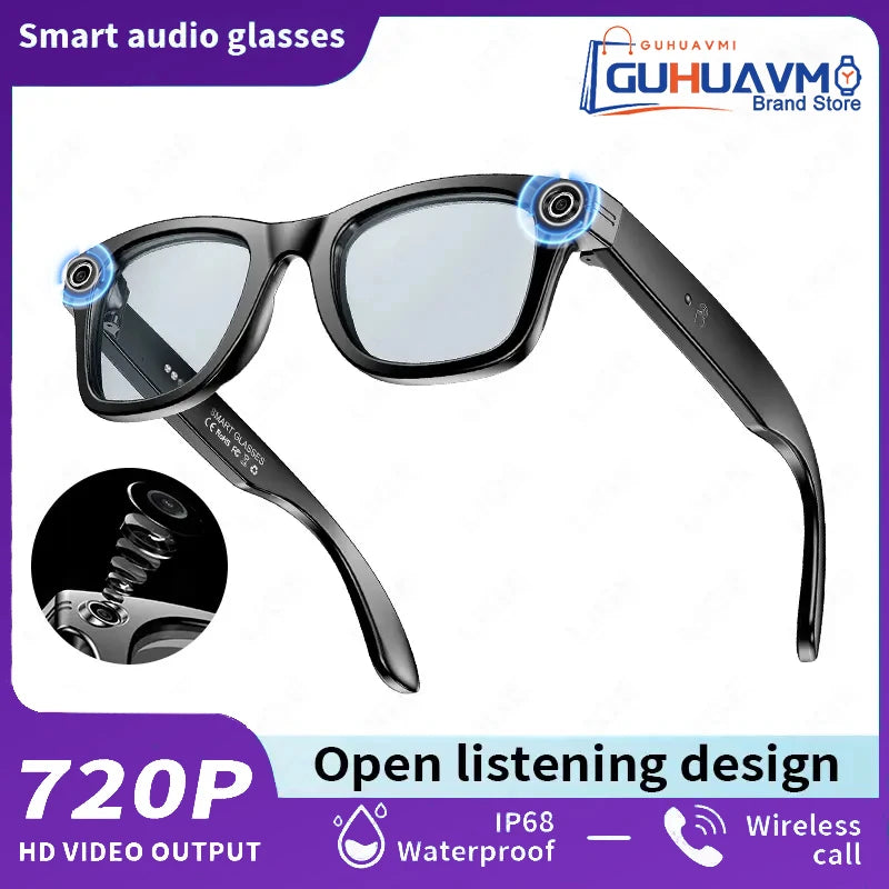 Home Sweet Home AI Smart Glasses with 8MP camera, Bluetooth, multilingual support, and ChatGPT 4.0 integrated in sleek design.