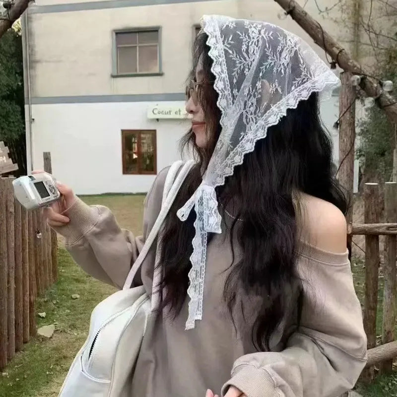 Lace Trim Bandana Scarf — 2-in-1 Hair Band & Waist Accessory
