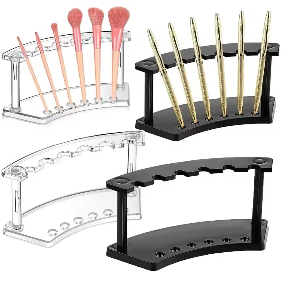 6-Slot Pen & Makeup Brush Holder Transparent Plastic Desk Organiser