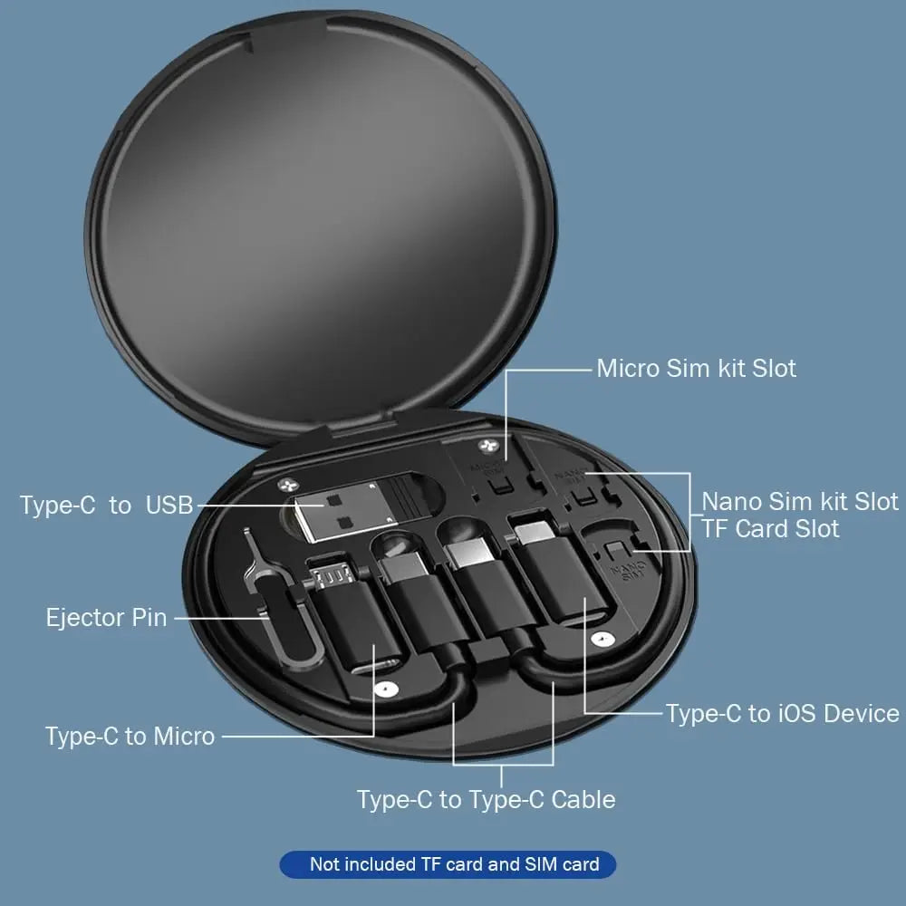Portable Cable Storage Box 60W Fast Charging Multi-Head USB Cable Organiser Phone Holder