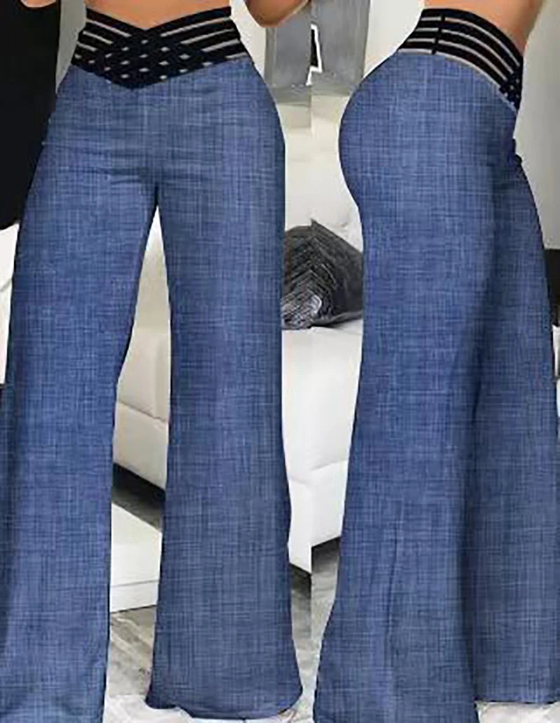 Women's high waist flare trousers with wide-leg design, stylish office pants in a sleek, elegant silhouette.