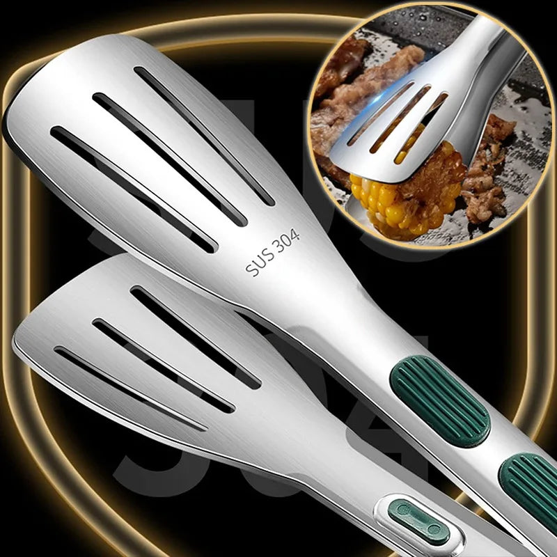 Stainless Steel Food Tongs BBQ Cooking Tongs Non-Slip Kitchen Clip 7"/9"/12"