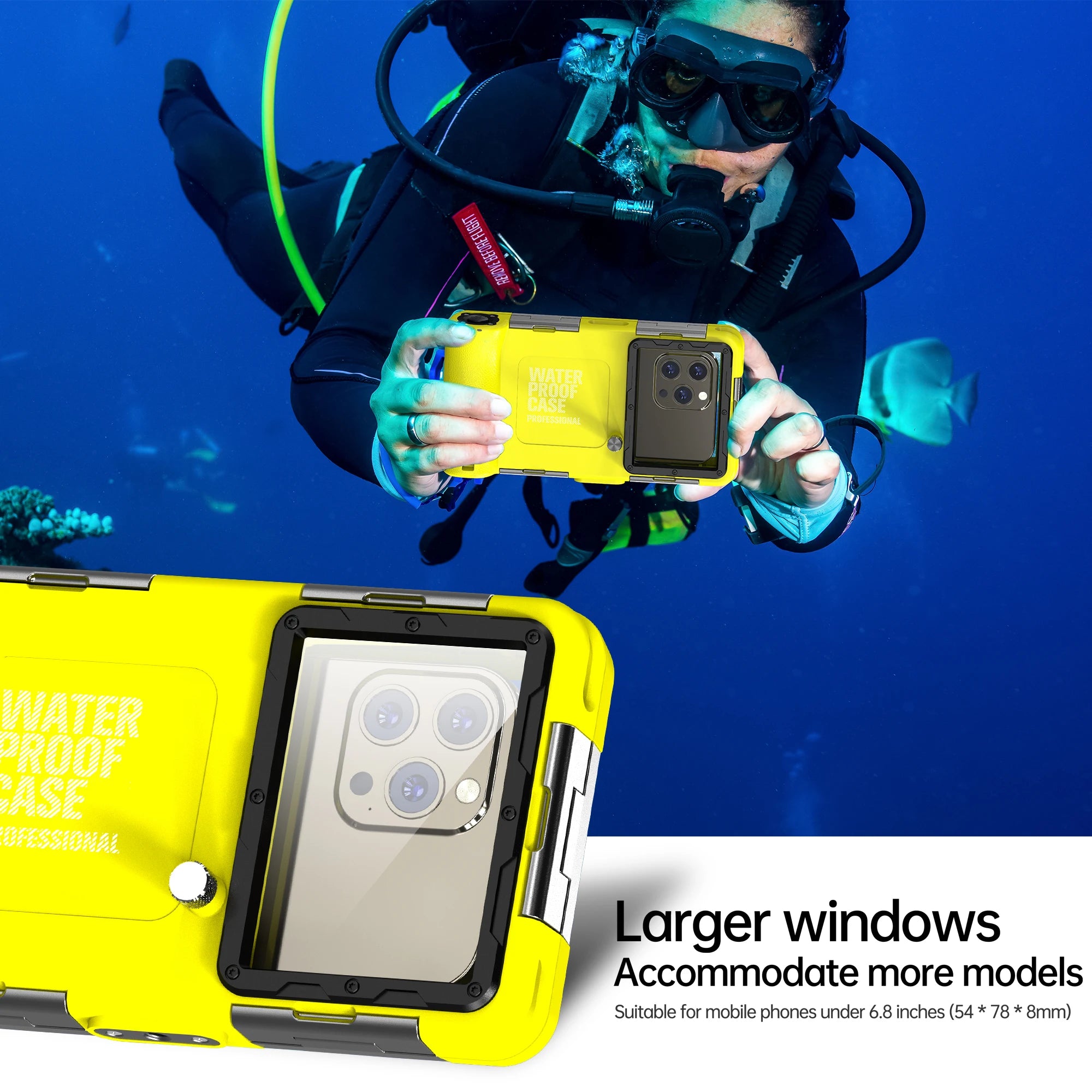 IP68 Waterproof Phone Case – 15m/50ft Diving Cover for Universal 6.9" Phones