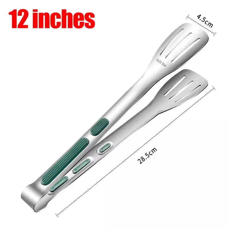 Stainless Steel Food Tongs BBQ Cooking Tongs Non-Slip Kitchen Clip 7"/9"/12"