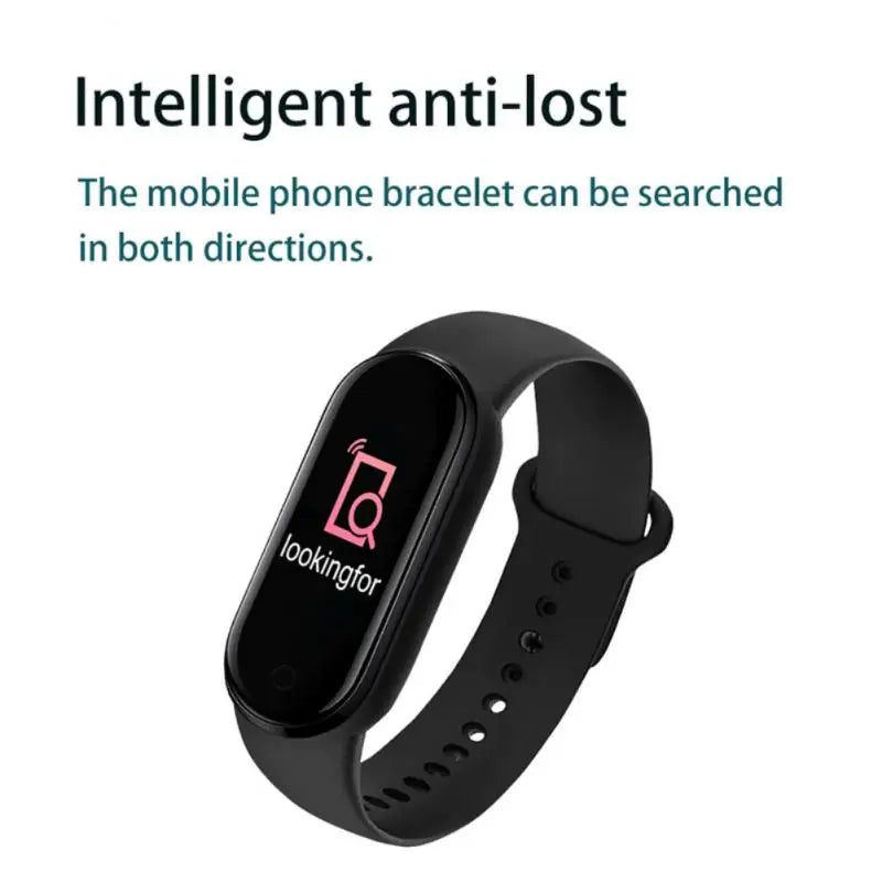 Smart fitness bracelet by Home Sweet Home with a sleek design and digital display, worn on a wrist for health tracking.