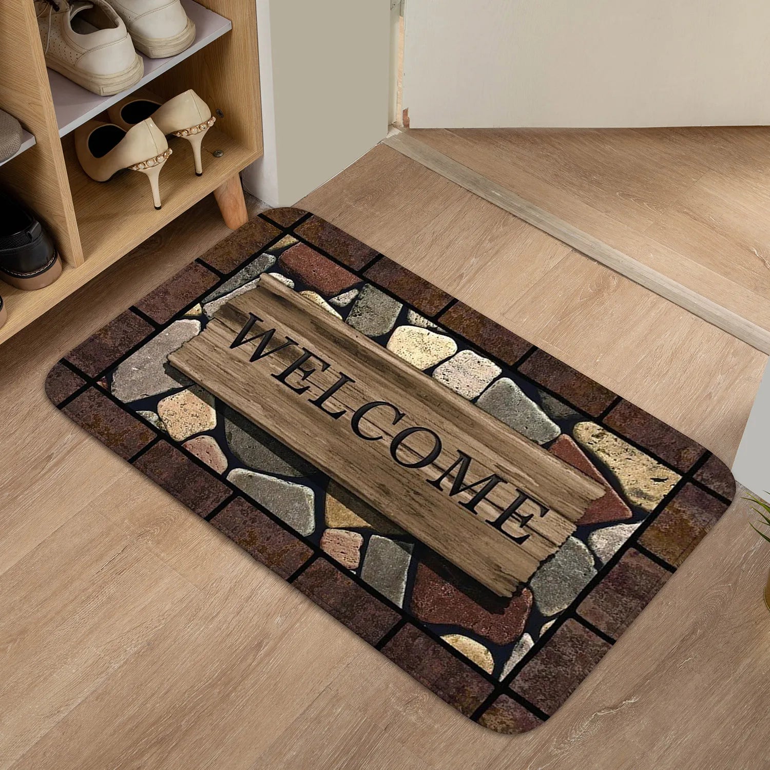 Floral & Letter Graphic Door Mat – Anti-Slip Memory Foam Rug for Home, Bath & Kitchen
