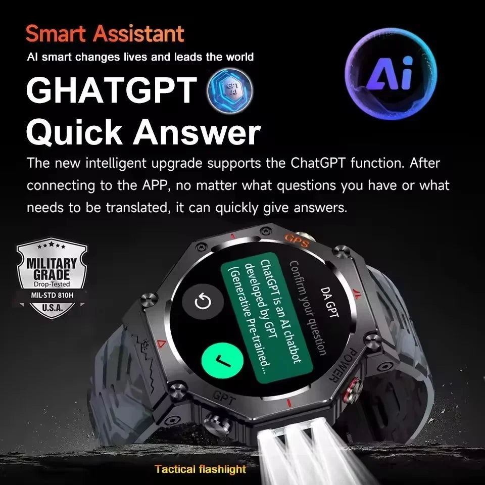 Military Grade GPS Smart Watch – IP69K/10ATM Waterproof AMOLED, 100+ Sports Modes, HD Bluetooth Calls