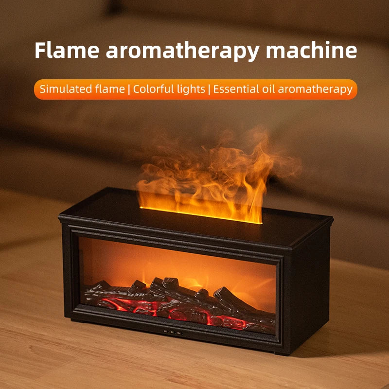 Home Sweet Home Flame Aromatherapy Diffuser and Humidifier displaying a sleek white design with mist and ambient lighting.
