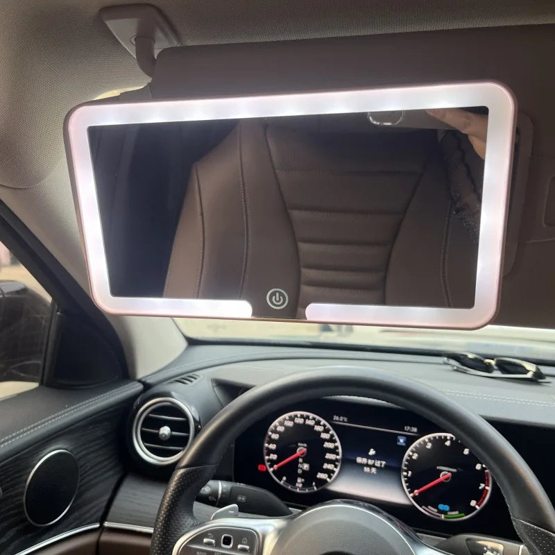 LED rechargeable car sun visor vanity mirror with built-in light and compact design for easy use and visibility in the vehicle