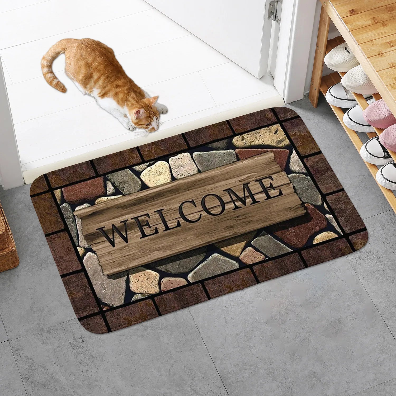 Floral & Letter Graphic Door Mat – Anti-Slip Memory Foam Rug for Home, Bath & Kitchen